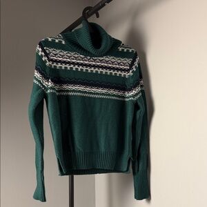 Harper Teal and White Patterned Turtleneck Sweater